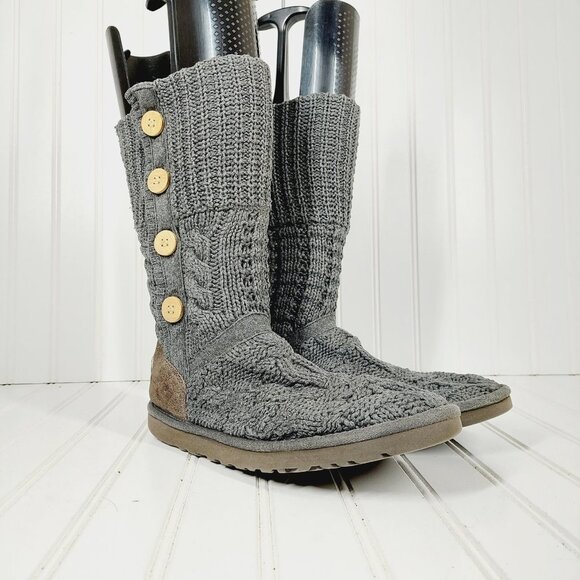 UGG Australia Womens Gray Button Cable Knit Leland Fold Over Boot 1000464 I181 - Picture 4 of 11